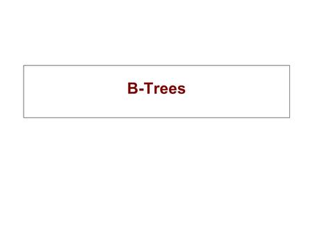 B-Trees. Motivation for B-Trees Index structures for large datasets cannot be stored in main memory Storing it on disk requires different approach to.