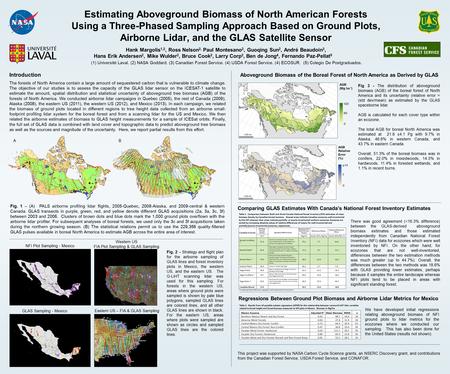 Estimating Aboveground Biomass of North American Forests Using a Three-Phased Sampling Approach Based on Ground Plots, Airborne Lidar, and the GLAS Satellite.