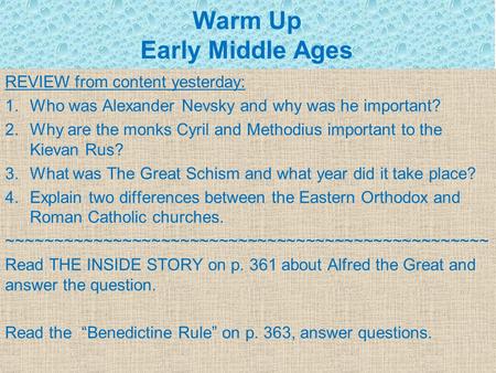 Warm Up Early Middle Ages