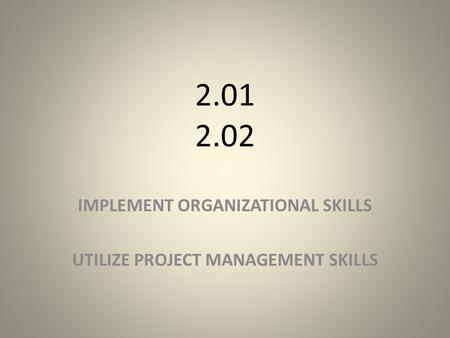 2.01 2.02 IMPLEMENT ORGANIZATIONAL SKILLS UTILIZE PROJECT MANAGEMENT SKILLS.