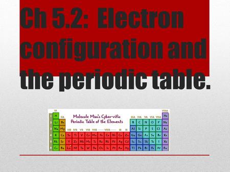 Ch 5.2: Electron configuration and the periodic table.