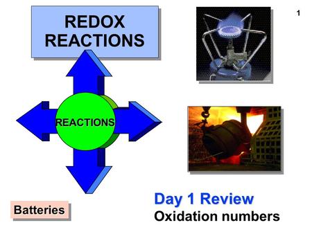 1 REDOX REACTIONS Day 1 Review Oxidation numbers REACTIONS BatteriesBatteries.