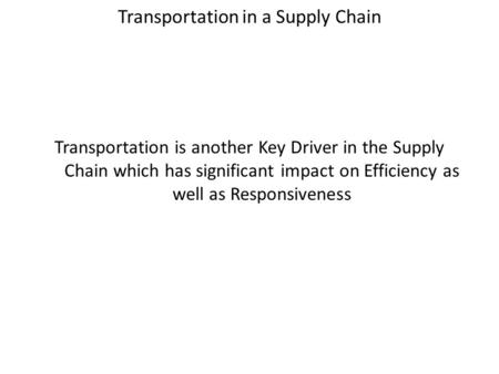 Transportation in a Supply Chain