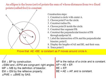 Construction steps: 1.Construct a circle with center A. 2.Choose point P on the circle. 3.Construct radius PA. 4.Choose point B inside the circle. 5.Construct.