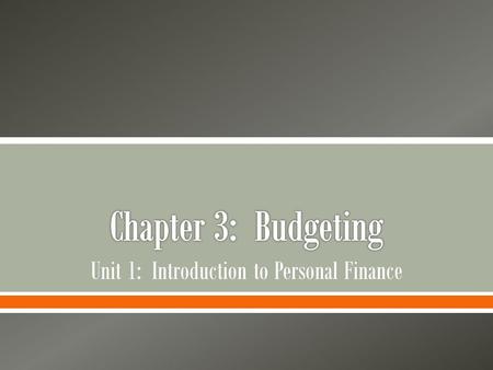 Unit 1: Introduction to Personal Finance