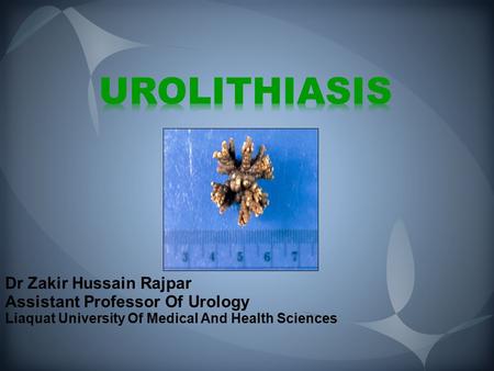 UROLITHIASIS Dr Zakir Hussain Rajpar Assistant Professor Of Urology