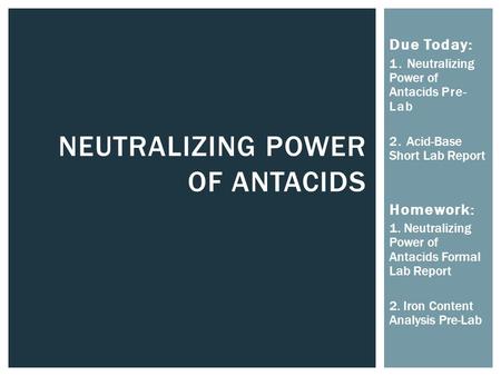 Neutralizing Power of Antacids