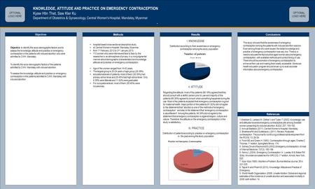 TEMPLATE DESIGN © 2008 www.PosterPresentations.com KNOWLEDGE, ATTITUDE AND PRACTICE ON EMERGENCY CONTRACEPTION Kyaw Htin Thet, Saw Kler Ku Department of.