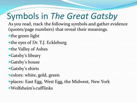 Symbols in The Great Gatsby