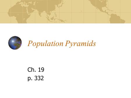 Population Pyramids Ch. 19 p. 332. Define Population Pyramid p. 331-336 Graphs that show the structure of a population by age & gender.