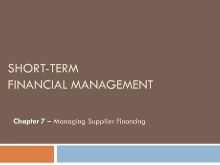 Short-Term Financial Management