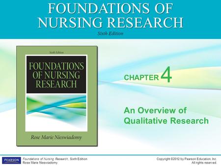 FOUNDATIONS OF NURSING RESEARCH Sixth Edition CHAPTER Copyright ©2012 by Pearson Education, Inc. All rights reserved. Foundations of Nursing Research,