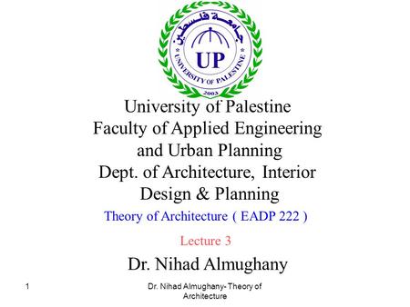 University of Palestine Faculty of Applied Engineering