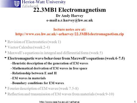 22. 3MB1 Electromagnetism Dr Andy Harvey  a. r. ac