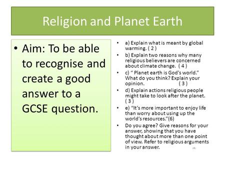 Religion and Planet Earth