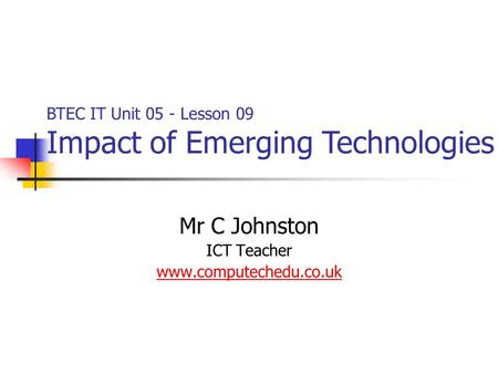 Mr C Johnston ICT Teacher