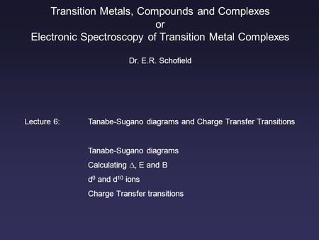 Transition Metals, Compounds and Complexes or