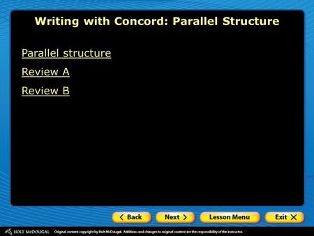 Writing with Concord: Parallel Structure