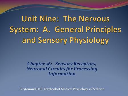 Unit Nine: The Nervous System: A