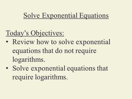 Solve Exponential Equations