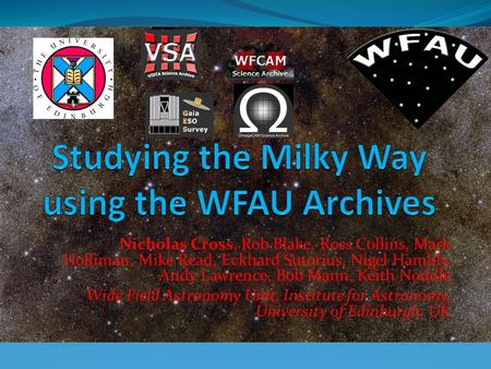 Nicholas Cross, Rob Blake, Ross Collins, Mark Holliman, Mike Read, Eckhard Sutorius, Nigel Hambly, Andy Lawrence, Bob Mann, Keith Noddle Wide Field Astronomy.