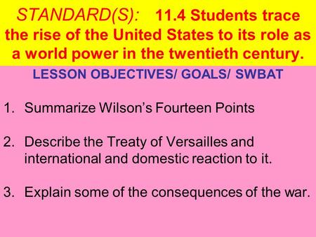 LESSON OBJECTIVES/ GOALS/ SWBAT