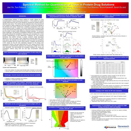 In biotechnology industry, a visual method is mostly utilized for color characterization of liquid drug product solutions. In this method an analyst visually.