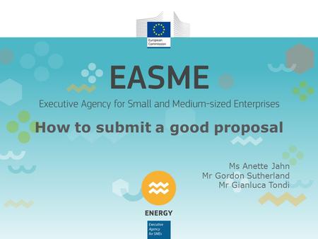 How to submit a good proposal Ms Anette Jahn Mr Gordon Sutherland Mr Gianluca Tondi.