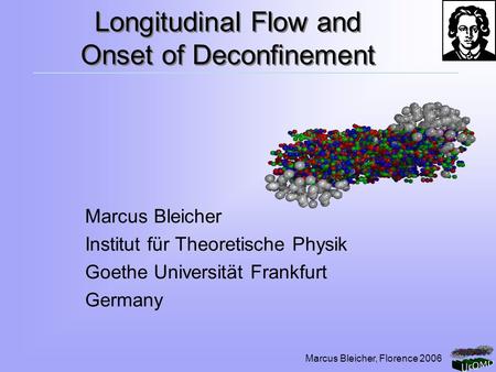 Marcus Bleicher, Florence 2006 Longitudinal Flow and Onset of Deconfinement Marcus Bleicher Institut für Theoretische Physik Goethe Universität Frankfurt.