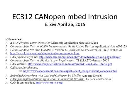 EC312 CANopen mbed Intrusion E. Zivi April 26, 2015