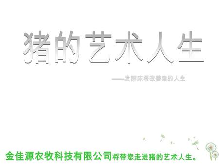 ——发酵床将改善猪的人生 金佳源农牧科技有限公司 将带您走进猪的艺术人生。 你有车 有房有 床吗？ ？？？ 亲爱的， 嫁给我吧！ 首先，我要宝马车 接送； 其次，我要住五星 级猪圈； 当然，最重要的 是 —— 舒服干净的发酵床！！！