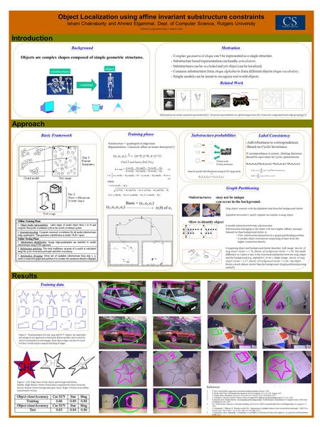 Object Localization using affine invariant substructure constraints Ishani Chakraborty and Ahmed Elgammal, Dept. of Computer Science, Rutgers University.