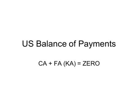 US Balance of Payments CA + FA (KA) = ZERO. Global Patterns of U.S. Merchandise Tradeobal Patterns of U.S. Merchandise Trade.