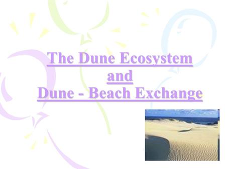 The Dune Ecosystem and Dune - Beach Exchange The Dune Ecosystem and Dune - Beach Exchange.