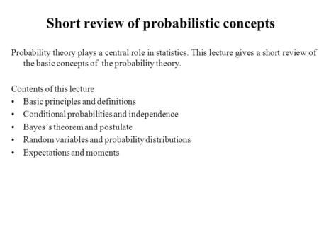 Short review of probabilistic concepts