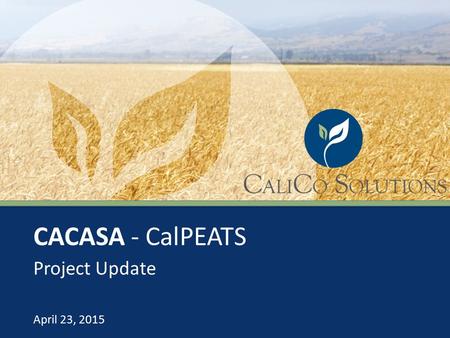 CACASA - CalPEATS Project Update April 23, 2015. Project Schedule 1 1Q152Q153Q154Q151Q162Q163Q164Q161Q172Q173Q174Q17 Design Build Test Pilot Deploy Support.