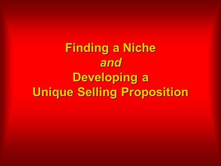 Finding a Niche and Developing a Unique Selling Proposition.