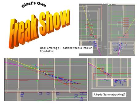 Back Entering e+ - soft shower into Tracker from below Albedo Gamma (rocking)?