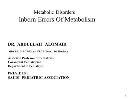 Metabolic Disorders Inborn Errors Of Metabolism