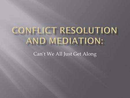 Can’t We All Just Get Along.  The Dictionary Definition – Conflict: A state of opposition between persons or ideas or interests - A very abstract definition.