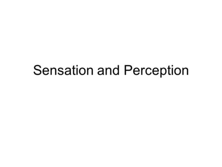 Sensation and Perception