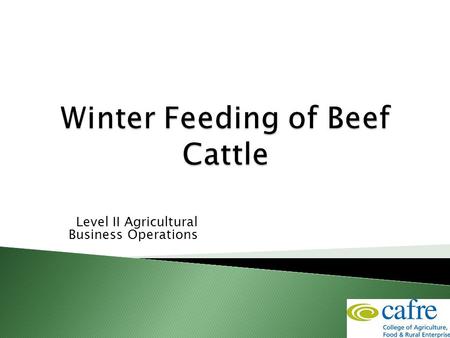 Level II Agricultural Business Operations. To gain an understanding of animal nutritional requirements To asses the quality of silage To assess the quantity.