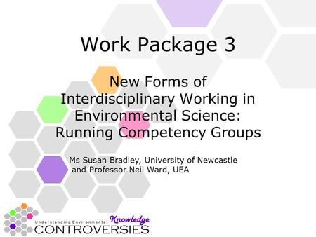 Work Package 3 New Forms of Interdisciplinary Working in Environmental Science: Running Competency Groups Ms Susan Bradley, University of Newcastle and.