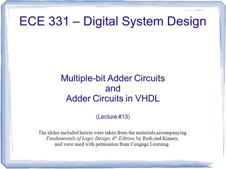 ECE 331 – Digital System Design