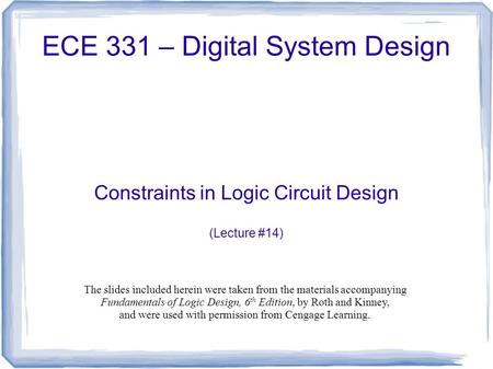 ECE 331 – Digital System Design