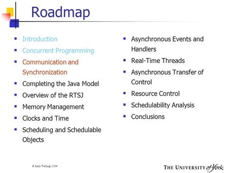 © Andy Wellings, 2004 Roadmap  Introduction  Concurrent Programming  Communication and Synchronization  Completing the Java Model  Overview of the.