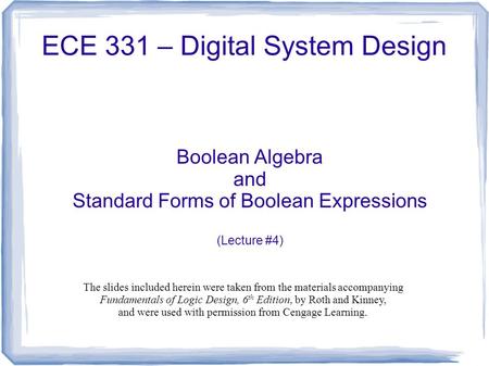 ECE 331 – Digital System Design