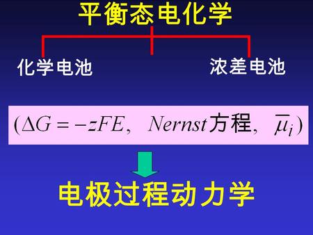 平衡态电化学 化学电池 浓差电池 电极过程动力学.