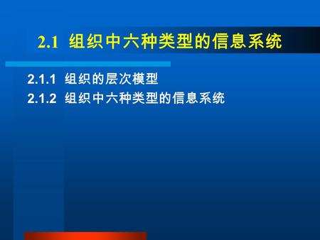 2.1 组织中六种类型的信息系统 2.1.1 组织的层次模型 2.1.2 组织中六种类型的信息系统.