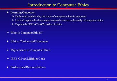 Introduction to Computer Ethics